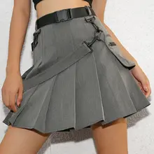 Женские юбки сексуальные Harajuku Короткие юбки Повседневные серые пояса модные плиссированные юбки панк мини юбки Винтаж