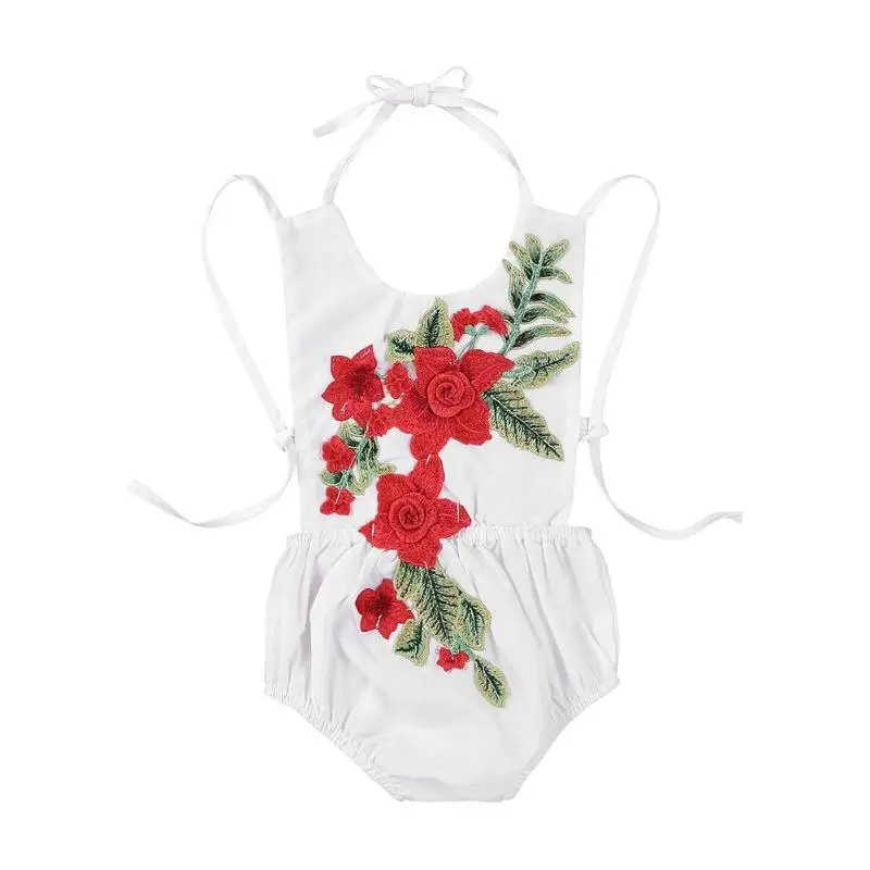 

Newborn Baby Girls Embroidery Floral Sleeveless Cute Backless Halter Romper