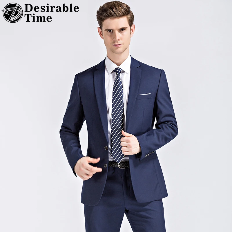 Jacket+Pants Mens Dark Blue and Black Suits With Pants