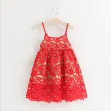 ; летние платья принцессы для девочек; красный кружевной Открытый Детский сарафан; детская одежда; TM002