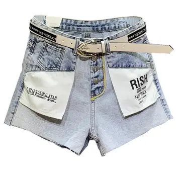 

plus size 3XL!2020 summer new denim shorts women high waist personality single breasted patch wide leg jeans shorts