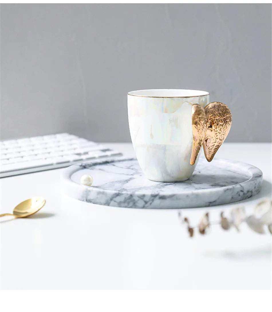 Роскошная керамическая чашка с ручкой «Крылья Ангела», позолоченная креативная чашка для кофе, завтрака, молока, напитков, чая, кружка, отличный подарок для любимой, 1 шт