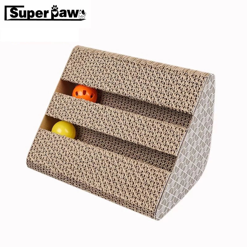 

Cat Scratch Board triangle 3D Shape with Balls Double-sided Durable Pet Scratcher Pad Mat With Free Catnip Claw Care Toy LYT07