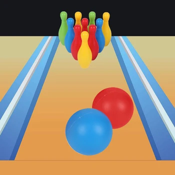 

Cute Multicolor Plastic Bowling Game Toy Set with 2 Ball and 10 Pins for Kids Children Interaction Leisure Games Christmas Gifts