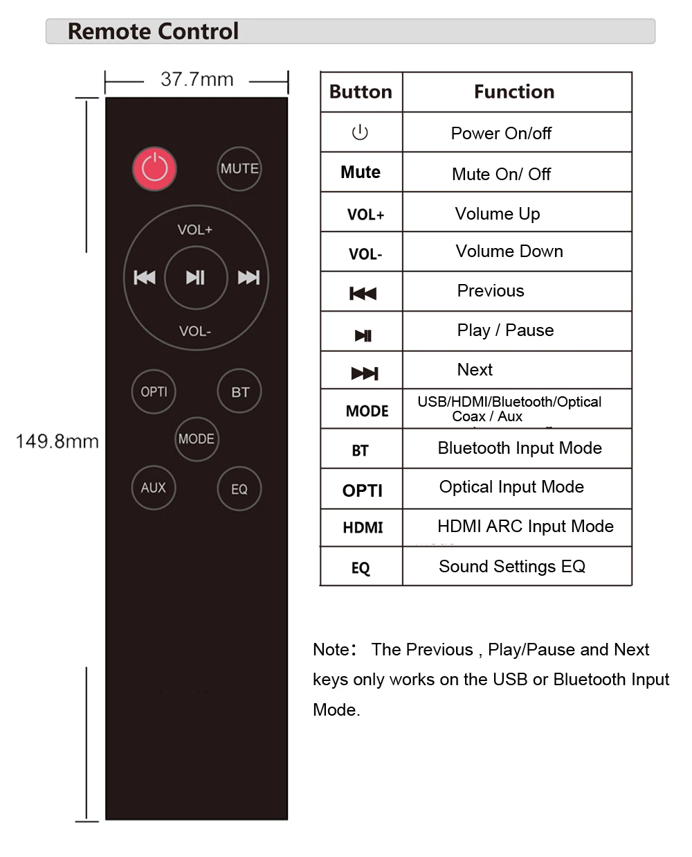 Съемный тонкий Bluetooth Саундбар динамик, 40 Вт ТВ звуковая панель динамик с HD ARC/Bluetooth/Оптика/коаксиальный/USB/AUX входы