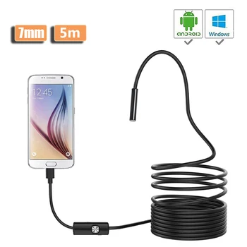 

7mm Android Endoscope OTG Micro USB Endoscope Waterproof Borescopes Inspection Camera with 6 LED and 2m 5m Cable