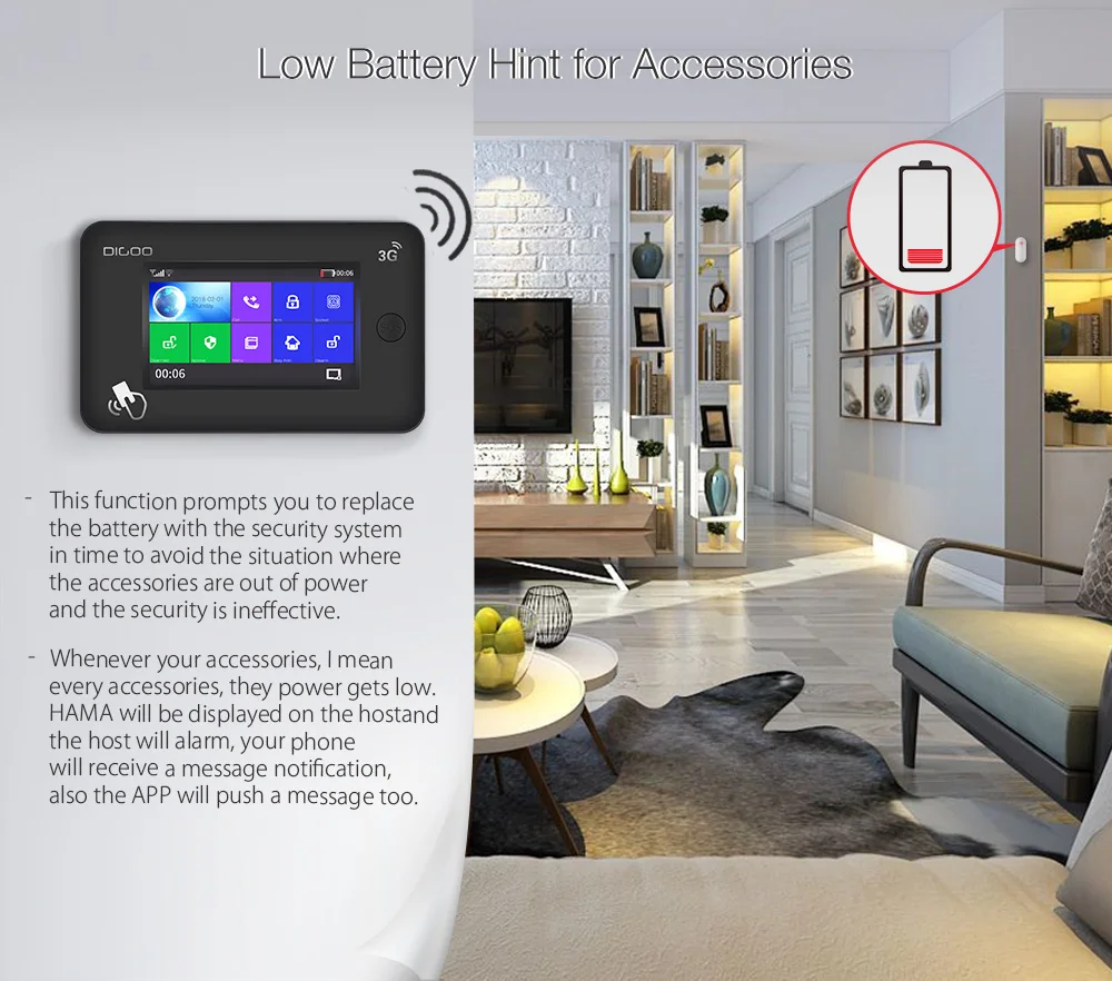 DIGOO DG-HAMA All Touch Screen 3G Version Smart Home Security Alarm System Kits Support APP Control Amazon Alexa