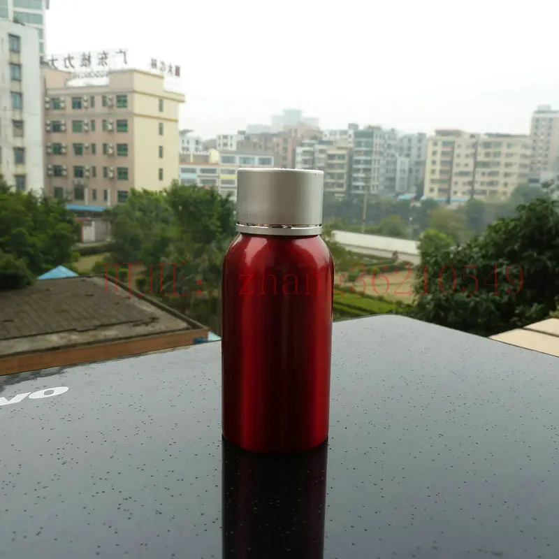 50 мл Алюминий Красный бутылка с серебряной алюминиевой крышкой. косметический контейнер для эфирные масла, фармацевтической сырье