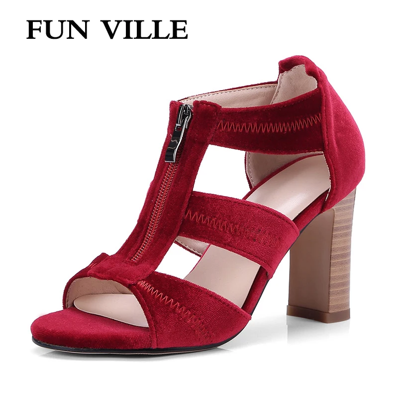 

FUN VILLE Seude Women Sanadals Summer Fashion Ladies High Heels Female Heel Pumps Women's Shoes Rome style Party shoes Gladiator