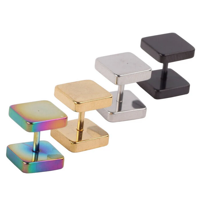 

Duplex stainless steel titanium steel black squares dumbbell earrings ear buckle four colors wholesale