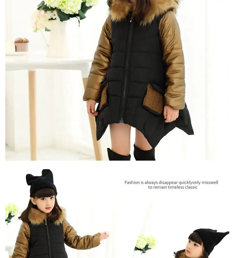 Детское пальто для девочек Платья для женщин Детская зимняя куртка хлопковая утепленная Длинная Верхняя одежда для девочек