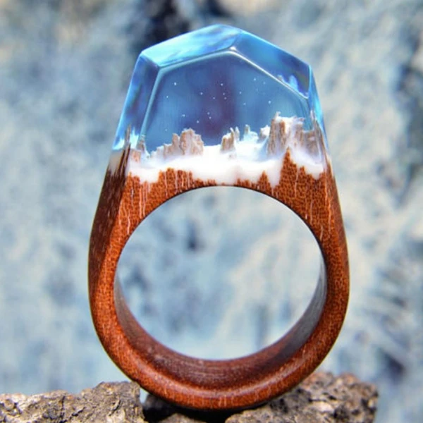Удивительные ручной работы с творческим подходом древесной смолы кольцо прозрачный магия таинственный микрокосмический лесной украшения в форме ландшафта дропшиппинг кольцо