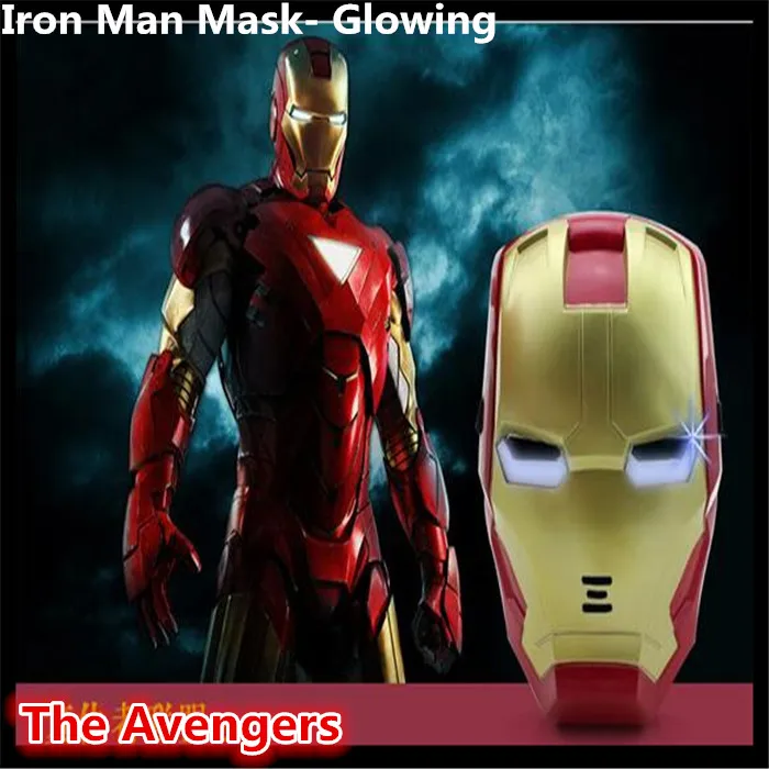 

Halloween Party Cool Cosplay Glowing Iron Man Mask Blue LED Eyes Halloween Make up Toy for Kids Adults Light Up Mask in sock