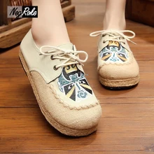 Plus size Fashion totem linen shoes women retro chinese embroidery canvas platform shoes ladies flats boat mary jane shoes women