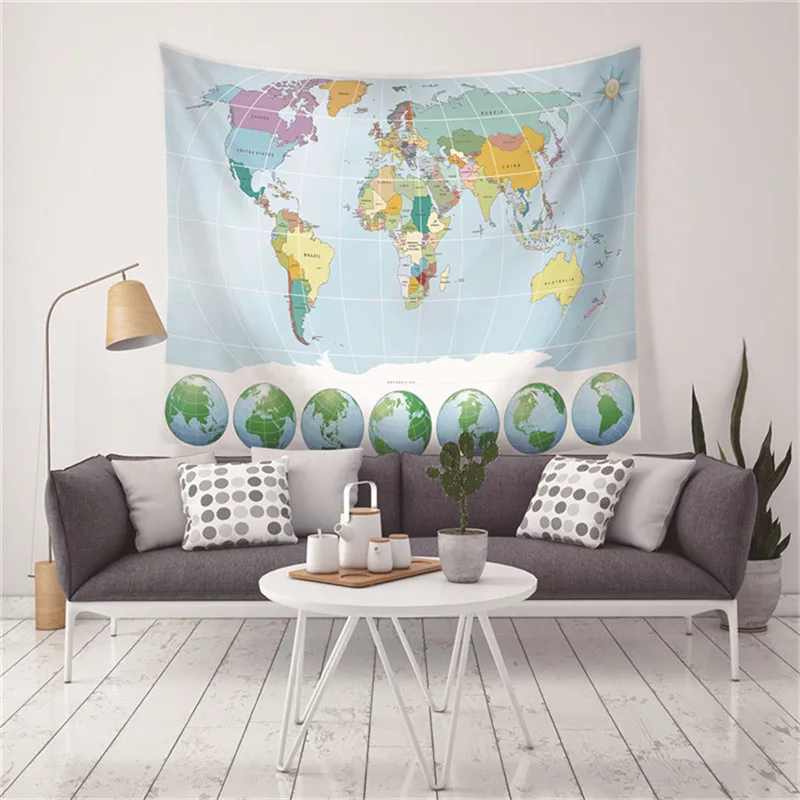 World Map Tapestry Watercolor High Definition Map Fabric