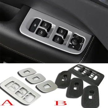 

For Volvo XC60 2018 Carbon Fiber ABS Chrome Door Armrest Window Glass Lifter Button Cover Trim Car Styling Accessories 4pcs Set