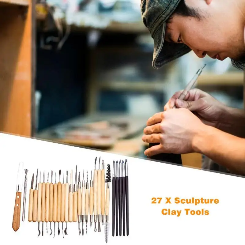 

27pcs Clay Sculpting Set DIY Clay Pottery Tool Wood Handle Sculpting Ceramics Art Modeling Kit Sculpture Carving Tool