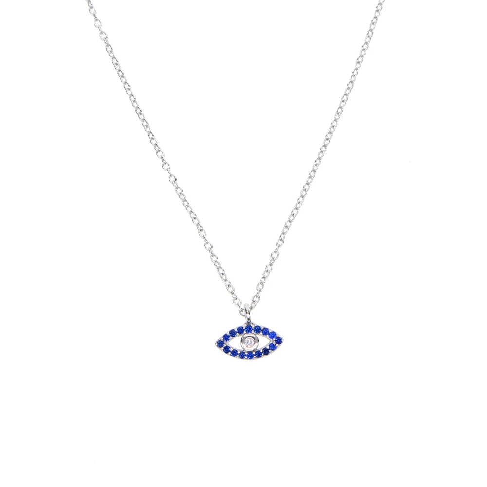 

2019 New Real Collier Collares Maxi Necklace 100% 925 Silver Girl Gift Cubic Zirconia Tiny Evil Eye Dainty Charm Necklace For