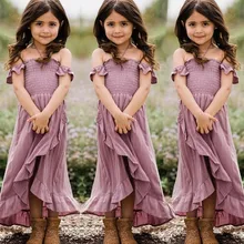 Богемное платье для девочек Детская летняя одежда платья без бретелек с открытыми плечами для девочек от 3 до 8 лет