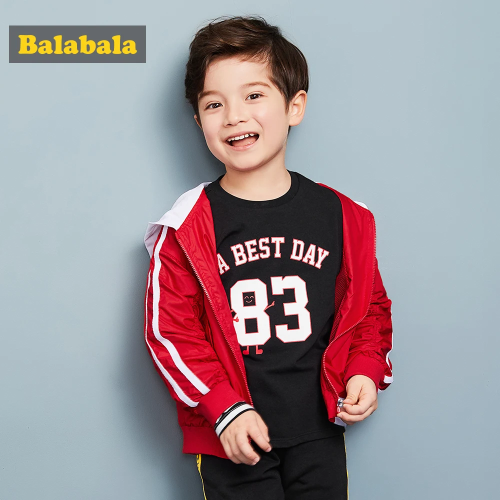 

Balabala Toddler Boy Side Stripe Full-Zip Hoodie Draped Sleeve Hooed Jacket Children Kids Boy Sports Jackets with Contrast Hood