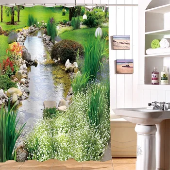 

Pretty Stream water Scenic Pattern Polyester Fabric Waterproof Shower Curtain Eco-Friendly Bathroom Curtain Home