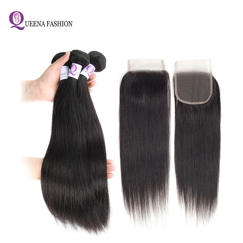 

Goodliness Straight Hair Bundles With Closure Brazillian Remy Human Hair Weave Bundles With Closure Top Hair Weft With Closure