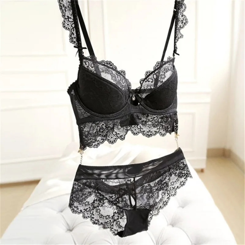 

EFINNY Sexy Women Lace Ultrathin Push Up Underwear Padded Up Bra Set 32B - 36B