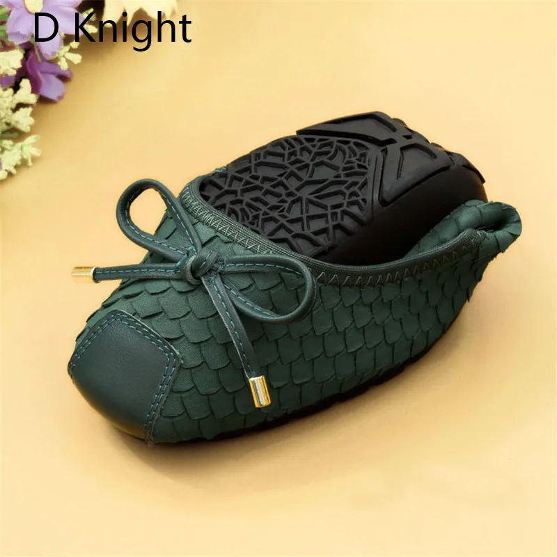 Women Genuine Leather Ballet Shoes Large Size 34-43 Bowtie Lady Footwear Square Toe Moccasins for Women Slip On Flat Nurse Shoes (4)