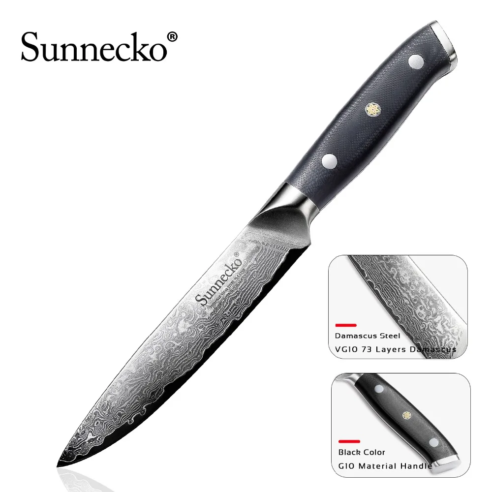 SUNNECKO 2 шт. нож из дамасской стали комплект Santoku универсальный нож для очистки овощей японский VG10 Core Шлифовальный G10 ручка шеф-повара нарезки лосося повара ножи