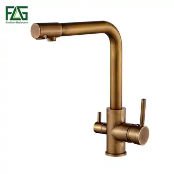 FLG 100% Brass Antique Mixer Swivel Drinking Water Faucet 3 Way Water Filter Purifier Kitchen Faucets For Sinks Taps 242-33A - Category 🛒 Home Improvement