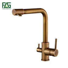 FLG 100% Brass Antique Mixer Swivel Drinking Water Faucet 3 Way Water Filter Purifier Kitchen Faucets For Sinks Taps 242-33C