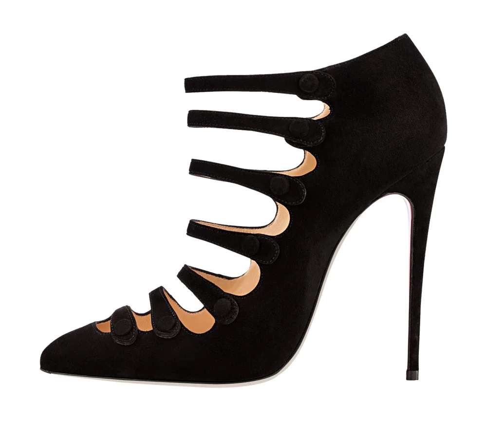 Оригинальное предназначение; женские туфли-лодочки; элегантные туфли-лодочки из флока с острым носком на тонком каблуке; стильная женская обувь черного цвета; большие размеры 4-15 - Цвет: VK00081