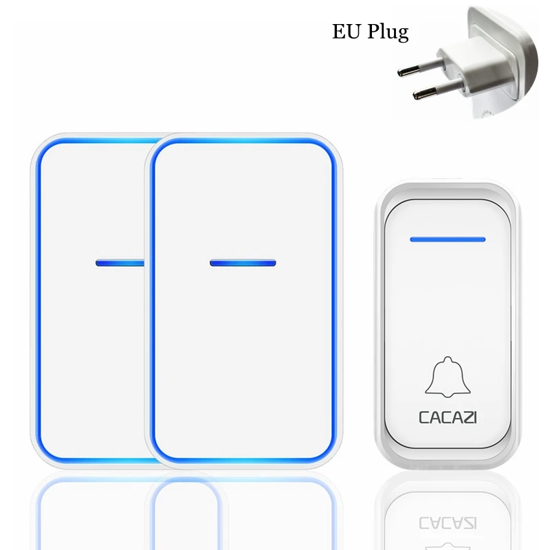 Умный домашний беспроводной дверной звонок CACAZI, водонепроницаемый, 1 кнопка, 1 2 приемника, вилка стандарта США, ЕС, Великобритании, Австралии, дверной звонок, беспроводной звонок - Цвет: white 1x2 EU