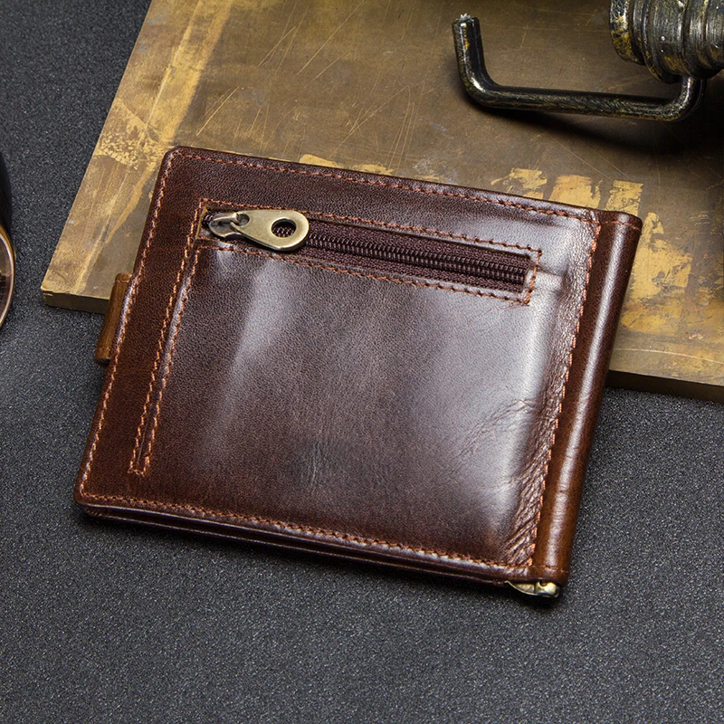 Contact's Brand Designer Genuine Leather Purse Wallet Men Bifold Male Money Clip Cash Card Cases Clamp For Money Case