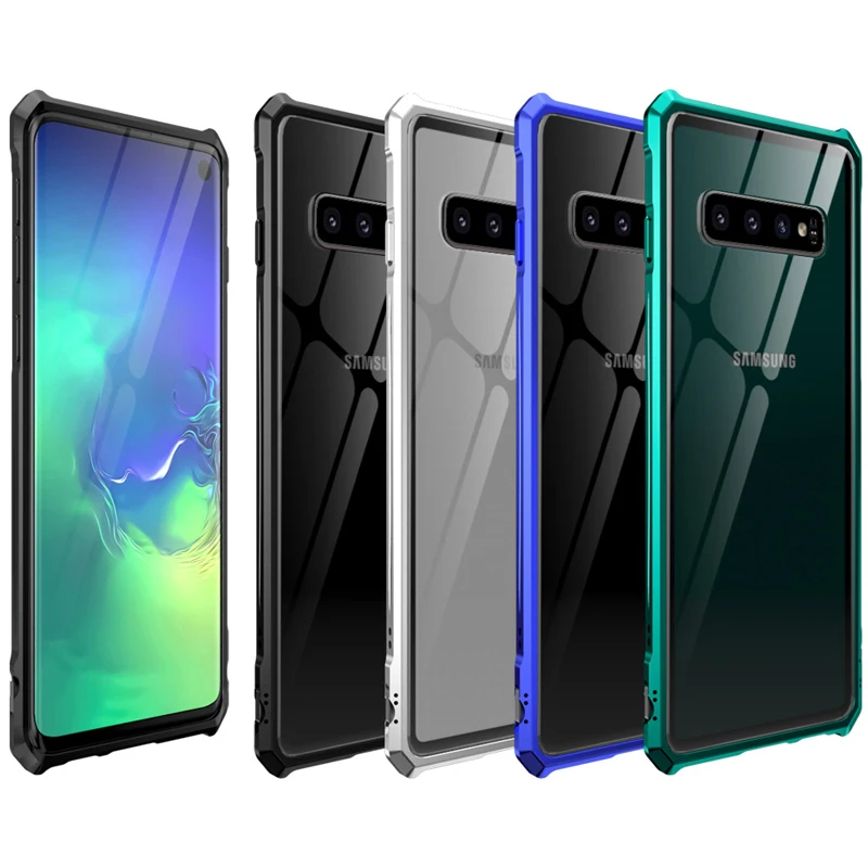 Алюминиевый металлический бампер чехол для samsung Galaxy S 10 Plus из закаленного стекла
