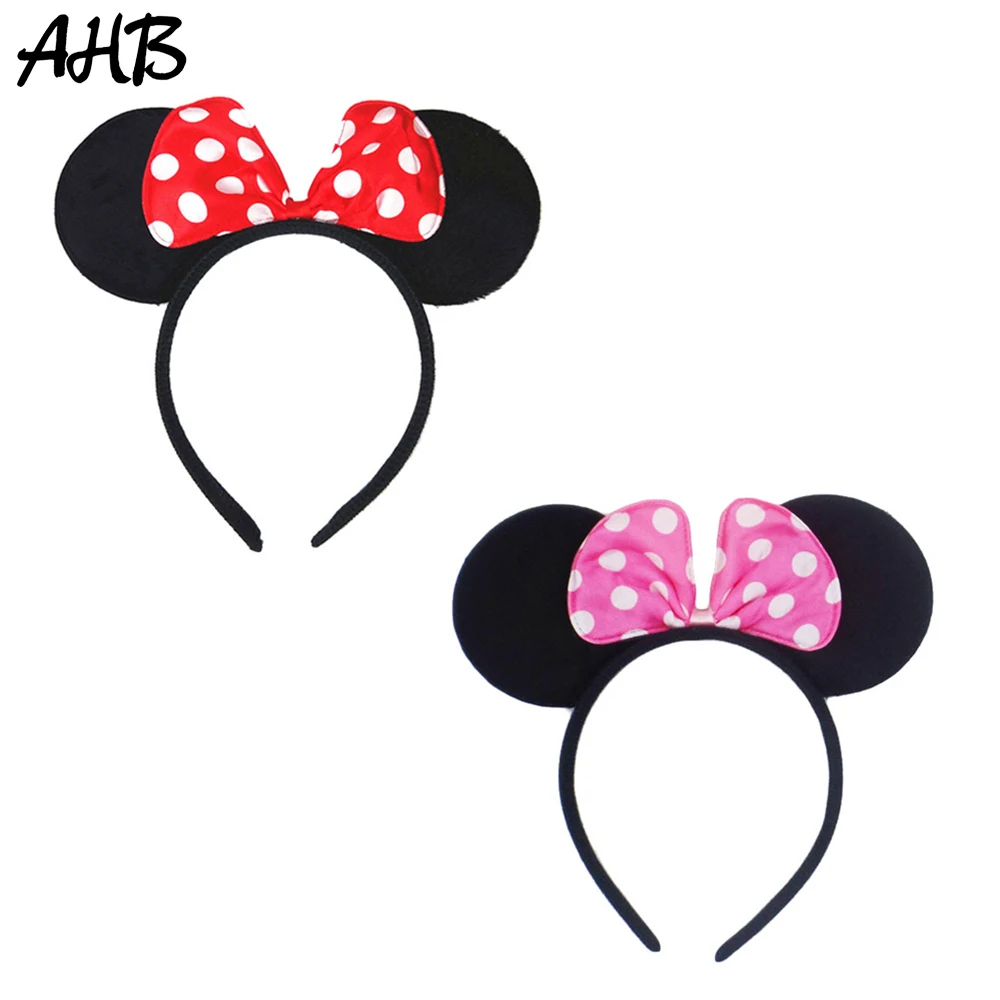 

AHB Black Mouse Ears Headbands for Girls Handmade Dots Hair Bow Hairbands Hair Hoop Cute Kids Photography Props Hair Accessories