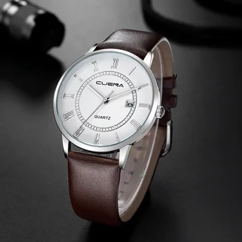 

Men Business Ultra Thin Electronic Wristwatch Date Calendar Watch with Leather Band IK88