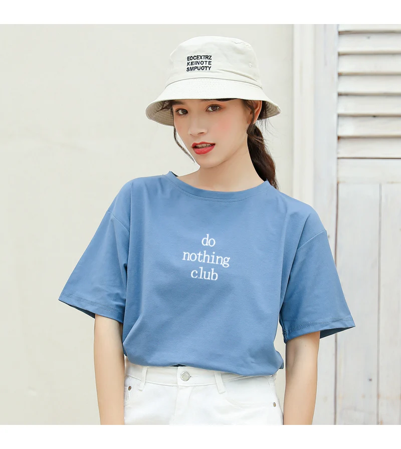 do nothing club Letters Print Tshirt Women Harajuku Short Sleeve Cotton Casual Funny T Shirt Streetwear Hipster Tumblr Tops Tees (13)