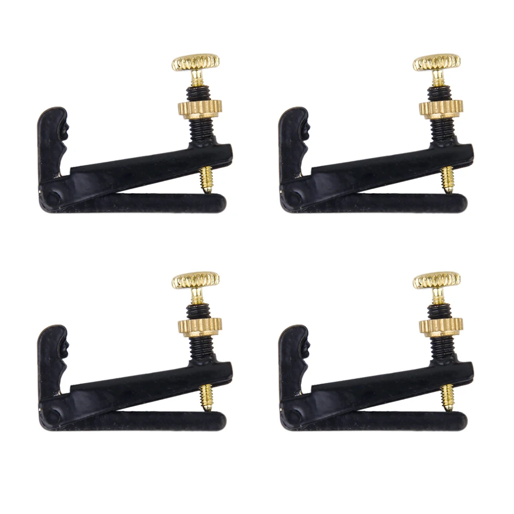 4pcs Metal Violin Fine Tuner Adjuster 1/2 1/4 String Tuning Peg Black With Gold Screw