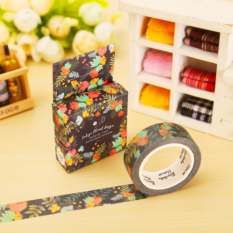 

1.5cm*7m Blue Kam flowers washi tape DIY decoration scrapbooking planner masking tape adhesive tape label sticker stationery