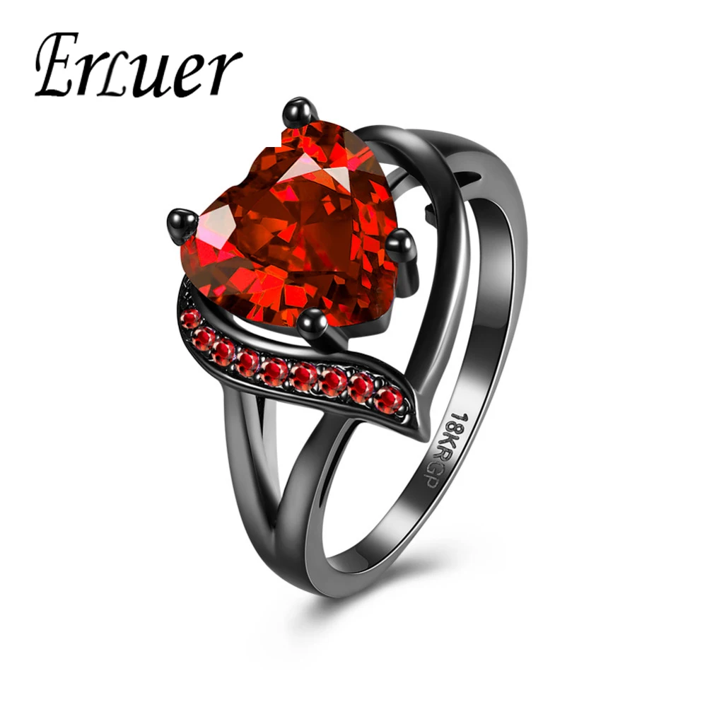 

ARUEL Anniversary Promise Jewelery Lover Rings Fashion Black Gun Color Red/Purple Heart Cubic Zircon Rings For Women Lady Gifts