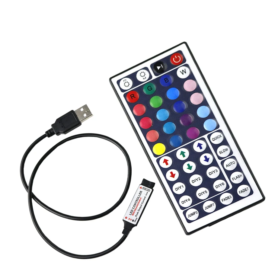 buy 1pcs USB RGB LED Controller 44 Keys RF Wireless Mini Remote Control DC5V 12A For 3528 5050 SMD RGB LED Light Strip JQ