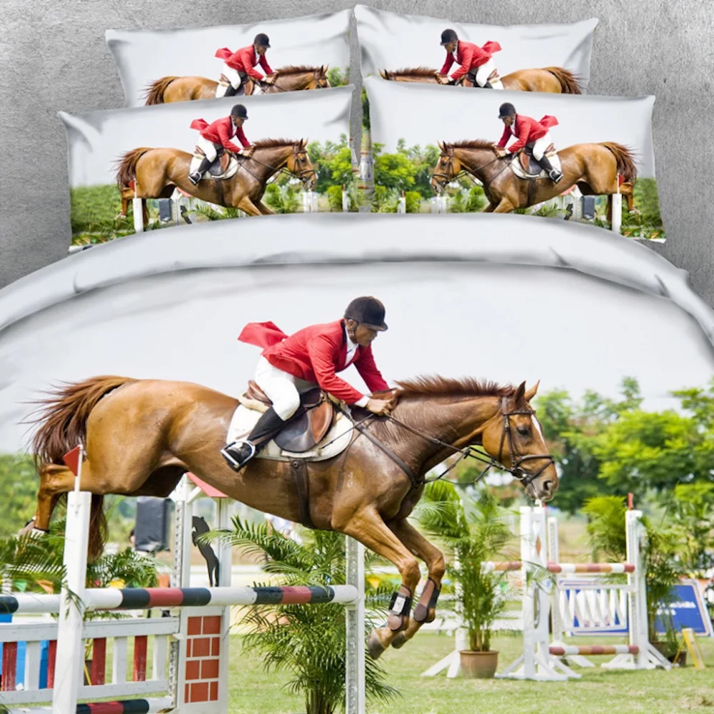 

4 PCS PER SET Stunning Horse Jumping Equestrian 3d Hd Bedding set 3D Bed Linens