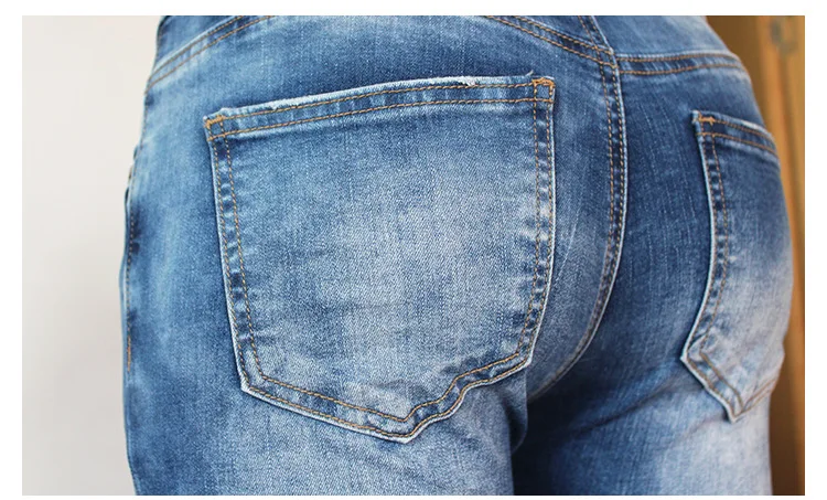 Новый Лидер продаж 2016 года Модные женские хлопковые джинсовые штаны синий низкий Rise Skinny Distressed из эластичного стираного денима джинсы для