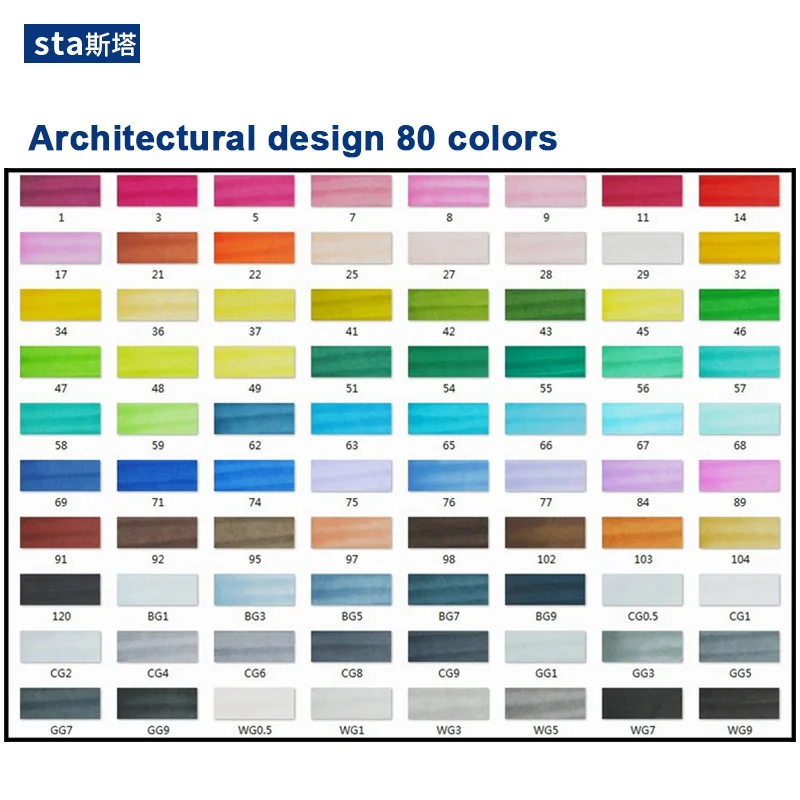 STA 30/40/60/80/128 маркеры кисти, спиртовые чернила профессионального качества, двойной наконечник скошенный и мягкая кисть, идеальные маркеры для дизайна и рисования манги, аниме, скетчей - Цвет: Architectural 80