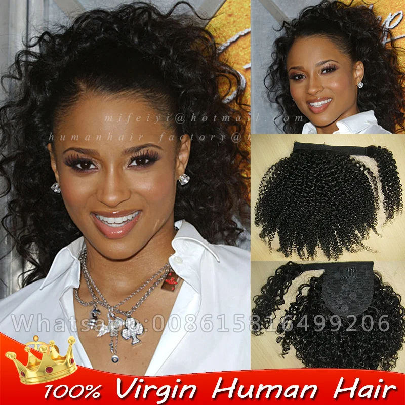 Brazilian kinky curly wrap around ponytail human remy hair 