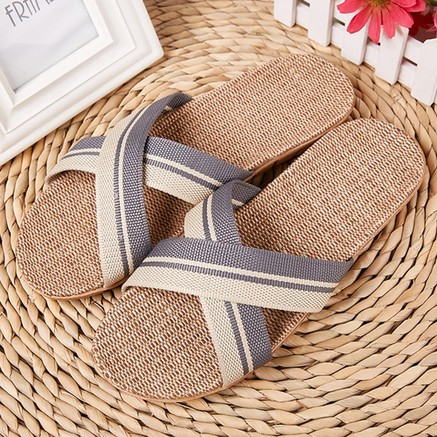 18 Colors Linen Beach Slippers Men Large Size Home Shoes Flip Flops Man Indoor Bathroom Slides Unisex Family Slippers soft slippers summer slippers