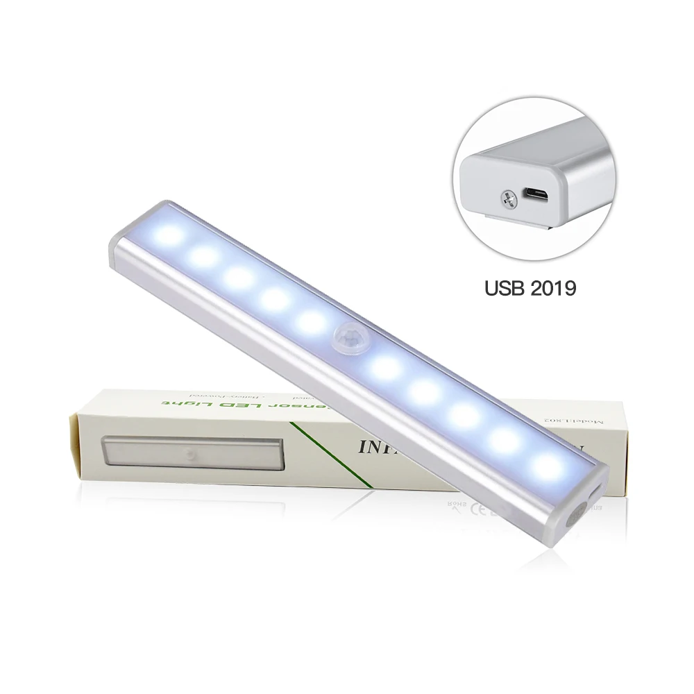 

2019 Auto/On/Off IR Infrared Motion Detector Wireless LED Sensor Light Closet Rechargeable Cabinet Wardrobe Kitchen LED Light
