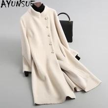 AYUNSUE, куртки для стрижки овец, Натуральная шерсть, шуба, женская, стоячий воротник, Длинная зимняя куртка, женские шубы, верхняя одежда CN189C69