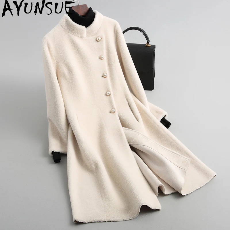 Moutons Beige camel Survêtement Laine Femelle 2018 noir Réel Wyq2046 Veste Stand Long Ayunsue Fourrure Manteau Manteaux Vestes Tonte Femmes Des De Collier Hiver tnRYxUqB